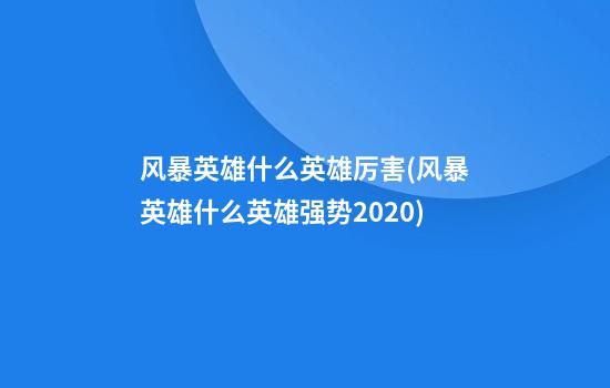 风暴英雄什么英雄厉害(风暴英雄什么英雄强势2020)