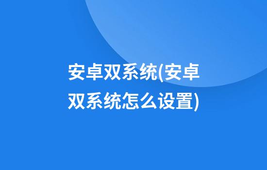 安卓双系统(安卓双系统怎么设置)