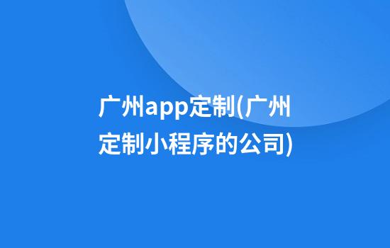 广州app定制(广州定制小程序的公司)