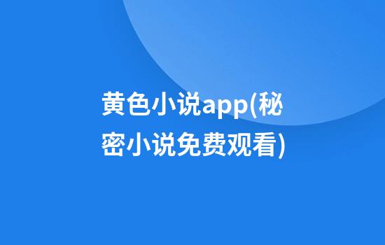 黄色小说app(秘密小说免费观看)