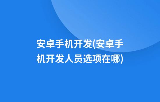 安卓手机开发(安卓手机开发人员选项在哪)